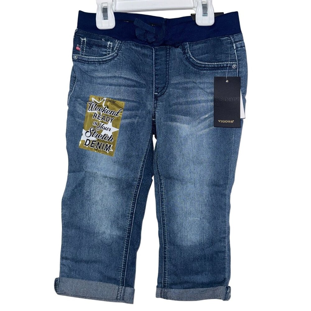 Vigoss Girls The Miami Crop Stretch Denim Jeans Size 6X With Knit Waistband